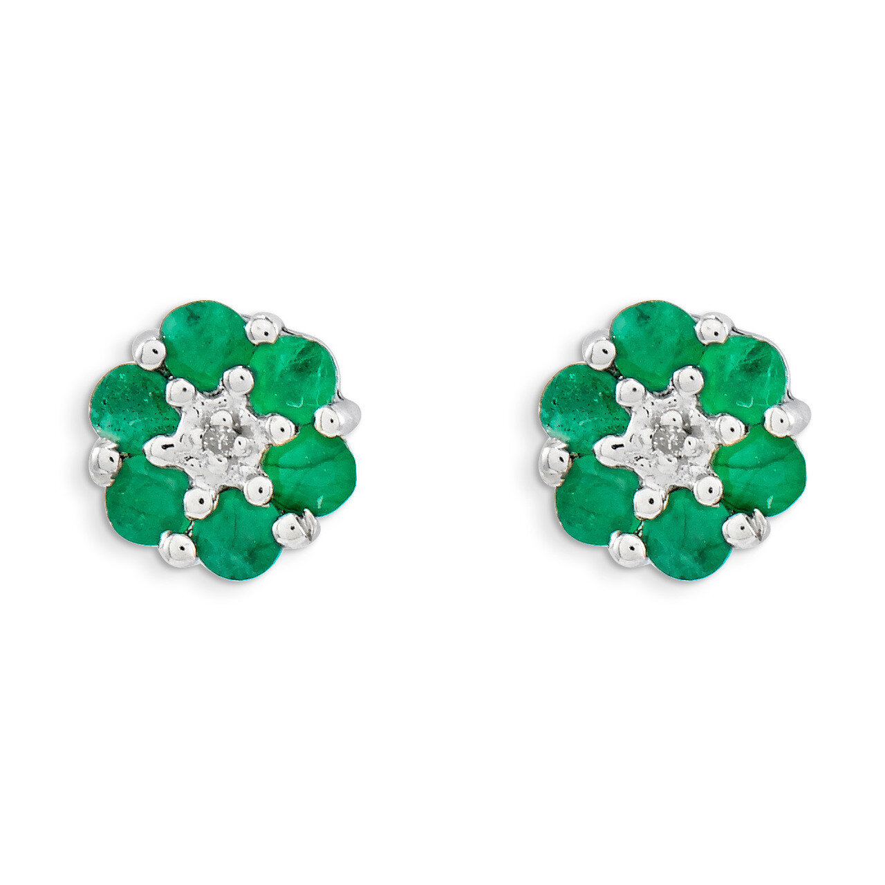 Emerald &amp; Diamond Post Earrings Sterling Silver Rhodium QDX318, MPN: QDX318, 883957313979