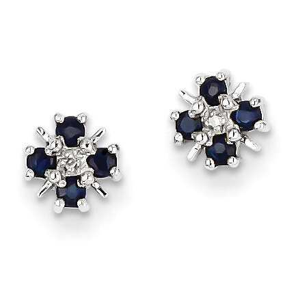 Sapphire &amp; Diamond Post Earrings Sterling Silver Rhodium QDX319, MPN: QDX319, 883957525372