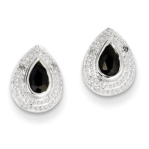 Dark Sapphire &amp; Diamond Post Earrings Sterling Silver Rhodium QDX323