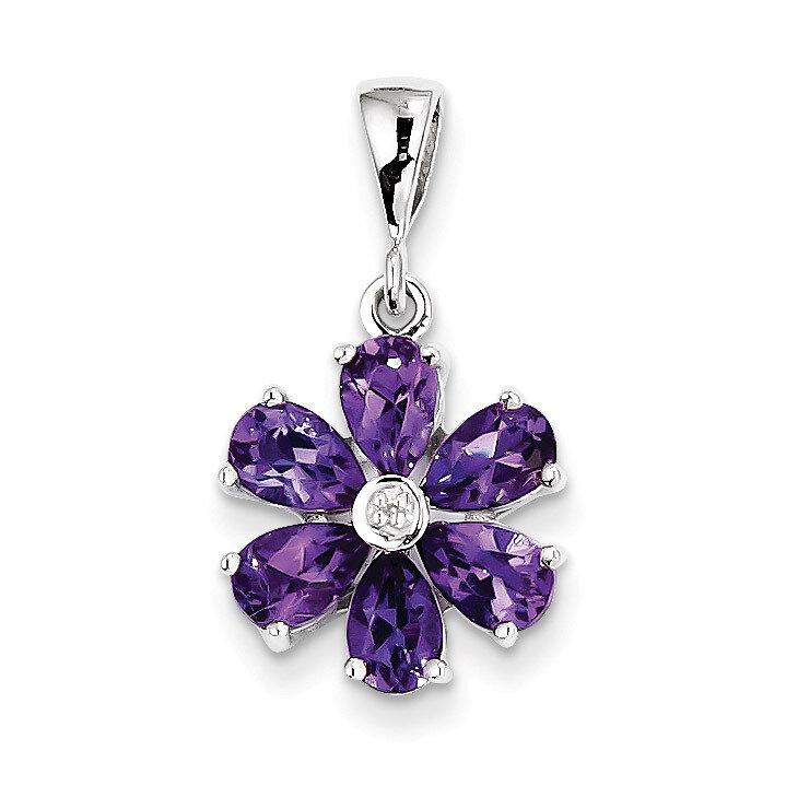 Amethyst &amp; Diamond Flower Pendant Sterling Silver Rhodium QDX375, MPN: QDX375, 883957432946