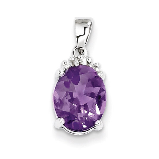 Amethyst &amp; Diamond Pendant Sterling Silver Rhodium QDX378, MPN: QDX378, 883957496122