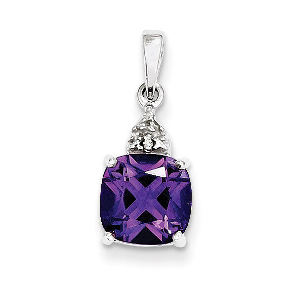 Amethyst &amp; Diamond Pendant Sterling Silver Rhodium QDX393, MPN: QDX393, 883957459479