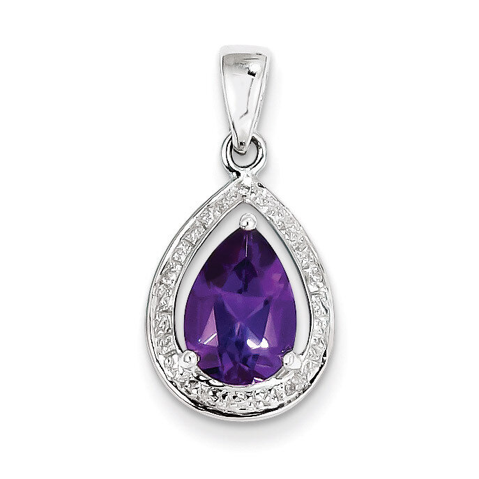 Amethyst &amp; Diamond Pendant Sterling Silver Rhodium QDX403, MPN: QDX403, 883957488943