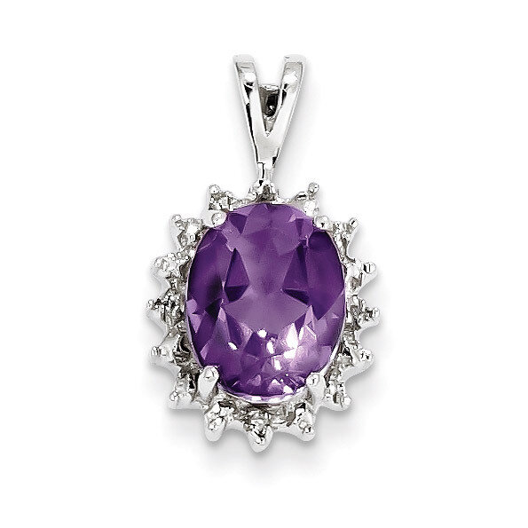 Oval Amethyst &amp; Diamond Pendant Sterling Silver Rhodium QDX413, MPN: QDX413, 883957398464