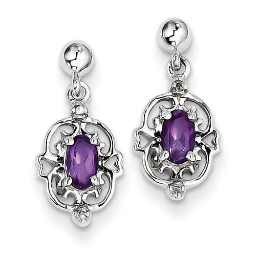 Amethyst &amp; Diamond Post Earrings Sterling Silver Rhodium QDX416, MPN: QDX416, 883957564616