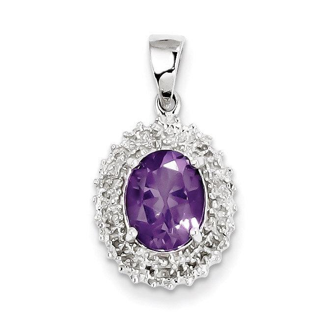 Amethyst &amp; Diamond Pendant Sterling Silver Rhodium QDX428, MPN: QDX428, 883957459523