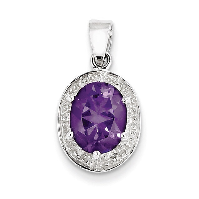 Amethyst &amp; Diamond Pendant Sterling Silver Rhodium QDX431