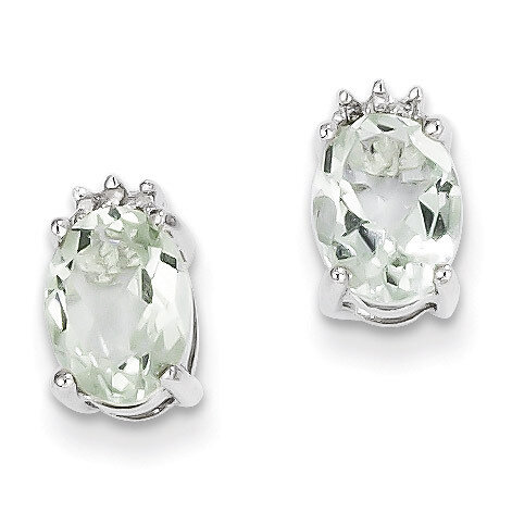 Oval Green Quartz &amp; Diamond Post Earrings Sterling Silver QDX467, MPN: QDX467, 883957557489