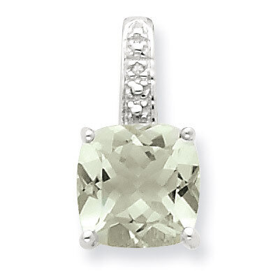 Green Quartz & Diamond Pendant Sterling Silver Rhodium QDX493
