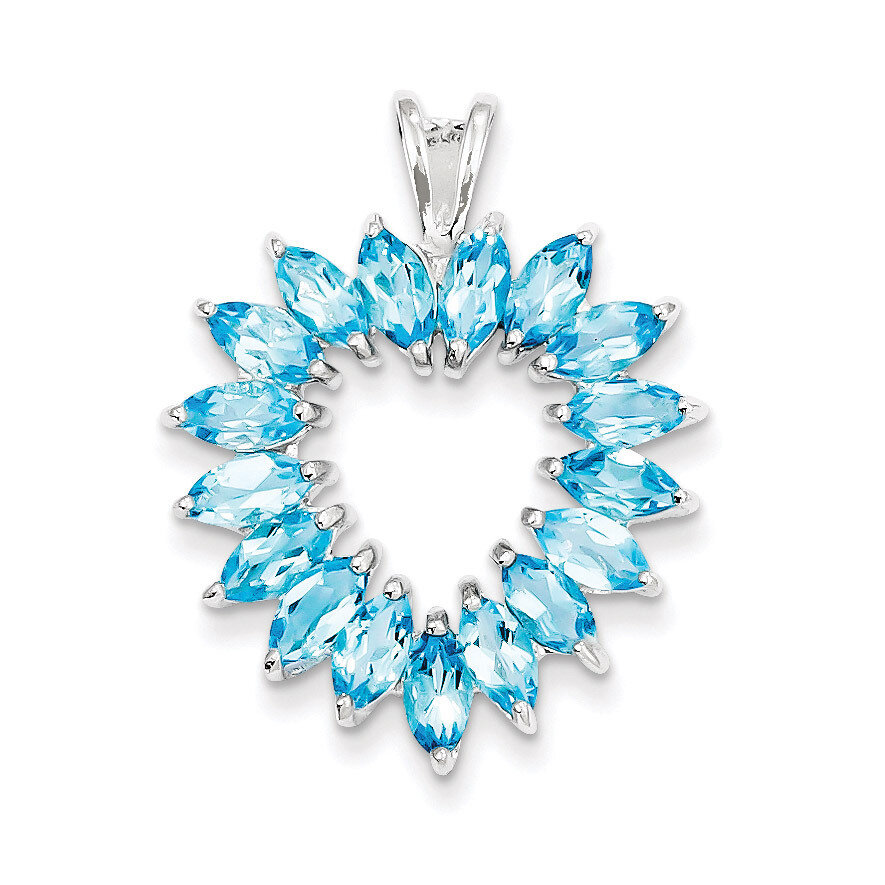 Marquise Swiss Blue Topaz Heart Pendant Sterling Silver Rhodium QDX508
