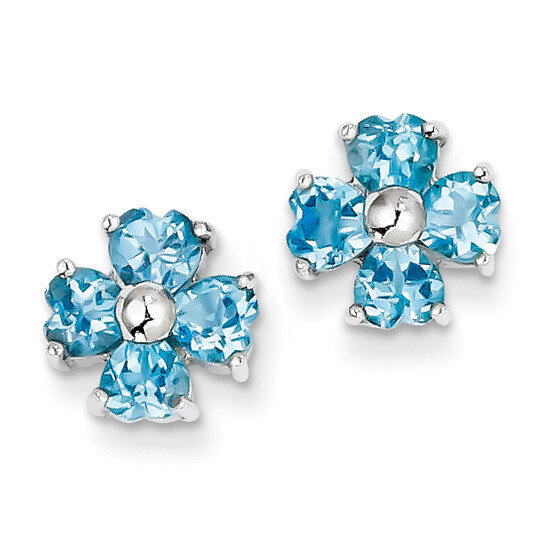 Swiss Blue Topaz Flower Post Earrings Sterling Silver Rhodium QDX511