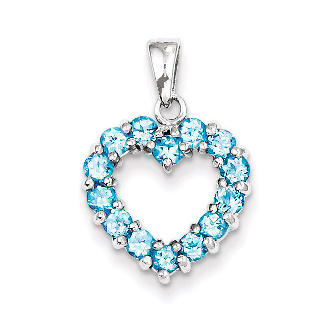 Light Swiss Blue Topaz Heart Pendant Sterling Silver Rhodium QDX515