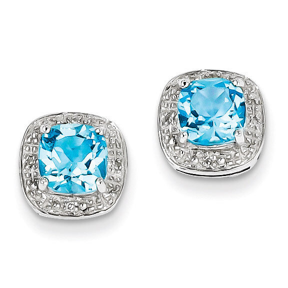 Light Swiss Blue Topaz &amp; Diamond Post Earrings Sterling Silver QDX521, MPN: QDX521, 883957555027