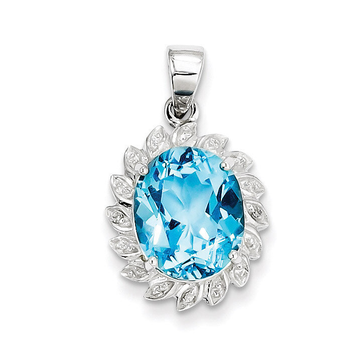 Light Swiss Blue Topaz Diamond Pendant Sterling Silver Rhodium QDX526