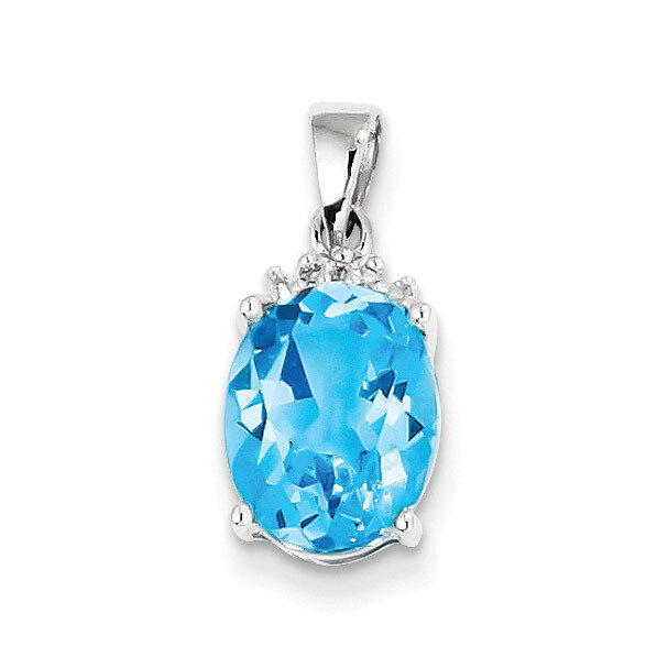 Light Swiss Blue Topaz Diamond Pendant Sterling Silver Rhodium QDX527