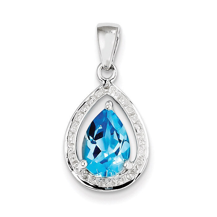 Light Swiss Blue Topaz &amp; Diamond Pendant Sterling Silver QDX543, MPN: QDX543, 883957489018