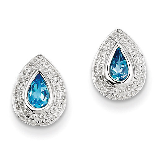 Light Swiss Blue Topaz &amp; Diamond Post Earrings Sterling Silver QDX544, MPN: QDX544, 883957459738