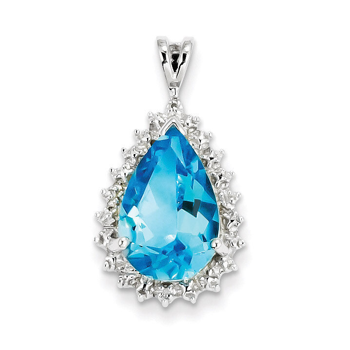 Light Swiss Blue Topaz Diamond Pendant Sterling Silver QDX553, MPN: QDX553, 883957459776
