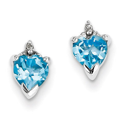 Heart Swiss Blue Topaz &amp; Diamond Post Earrings Sterling Silver QDX559, MPN: QDX559, 883957489025