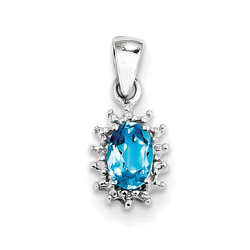 Light Swiss Blue Topaz &amp; Diamond Pendant Sterling Silver Rhodium QDX572, MPN: QDX572, 883957496238