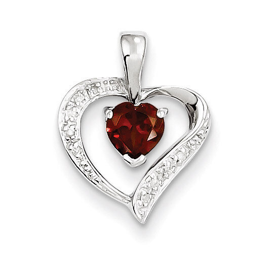 Heart Garnet &amp; Diamond Heart Pendant Sterling Silver Rhodium QDX582, MPN: QDX582, 883957584317