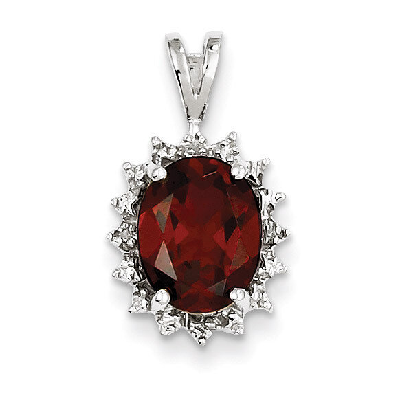 Garnet &amp; Diamond Pendant Sterling Silver Rhodium QDX583, MPN: QDX583, 883957479774