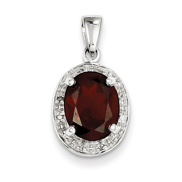 Garnet &amp; Diamond Pendant Sterling Silver Rhodium QDX584, MPN: QDX584, 883957459820