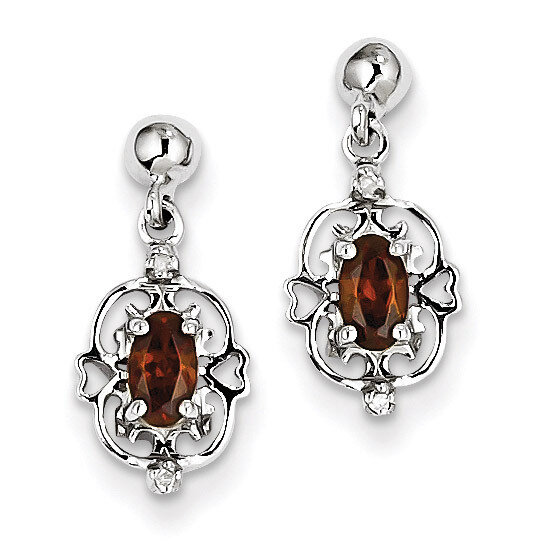 Pear Garnet &amp; Diamond Post Earrings Sterling Silver Rhodium QDX586, MPN: QDX586, 883957433271