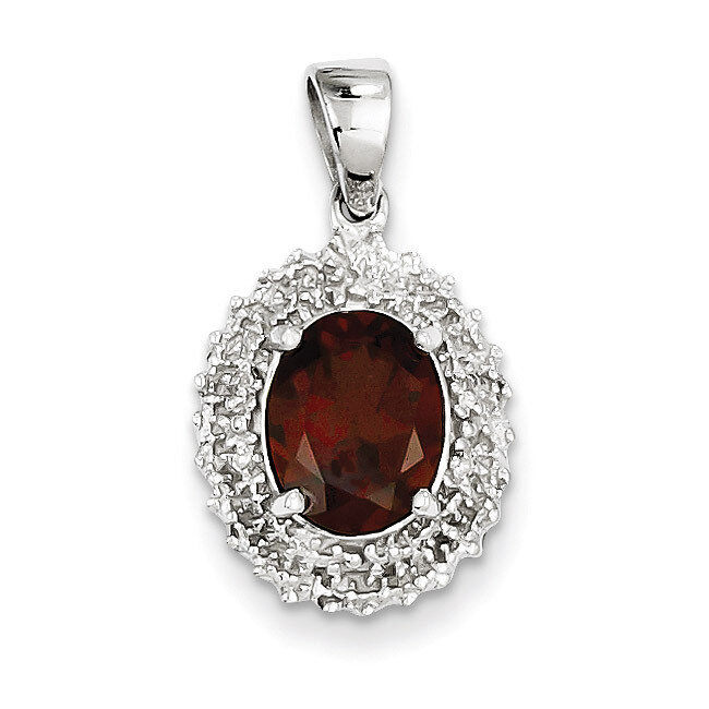 Garnet &amp; Diamond Pendant Sterling Silver Rhodium QDX598, MPN: QDX598, 883957536750