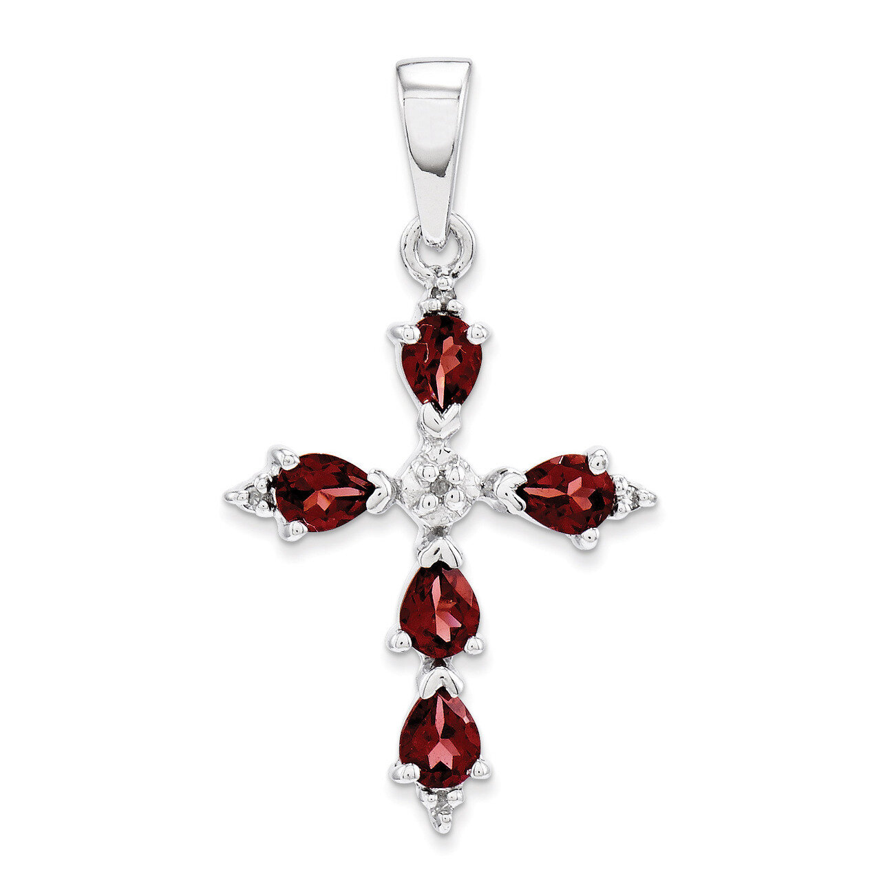 Pear Garnet Cross Pendant Sterling Silver Rhodium QDX610, MPN: QDX610, 883957459851