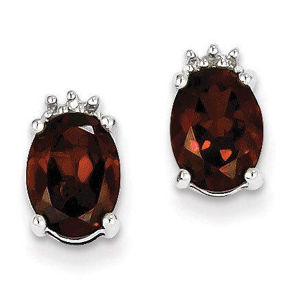 Oval Garnet &amp; Diamond Post Earrings Sterling Silver Rhodium QDX613, MPN: QDX613, 883957525518