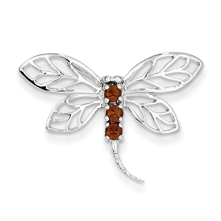 Garnet Dragonfly Pendant Sterling Silver Rhodium QDX620, MPN: QDX620, 883957496276