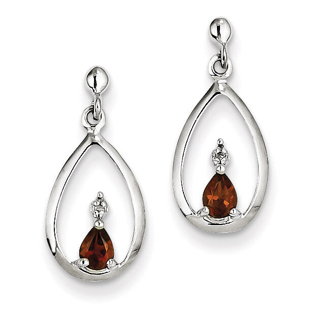 Pear Garnet &amp; Diamond Post Earrings Sterling Silver Rhodium QDX631, MPN: QDX631, 886774645643