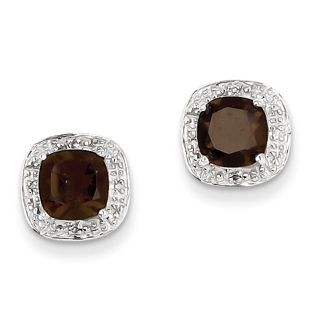 Smokey Quartz Diamond Post Earrings Sterling Silver Rhodium-plated QDX667, MPN: QDX667, 883957479859