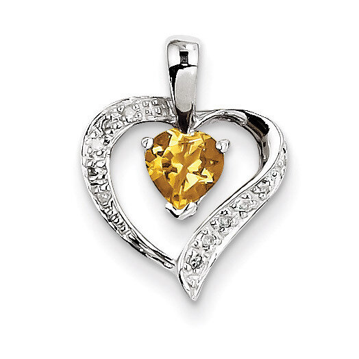 Heart Citrine &amp; Diamond Heart Pendant Sterling Silver Rhodium QDX723, MPN: QDX723, 883957479880