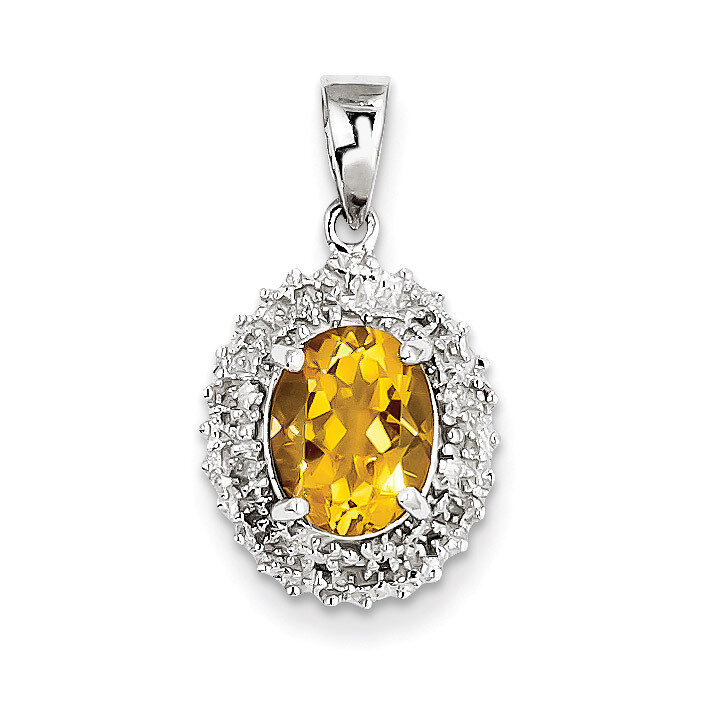 Citrine &amp; Diamond Pendant Sterling Silver Rhodium QDX738, MPN: QDX738, 883957355887