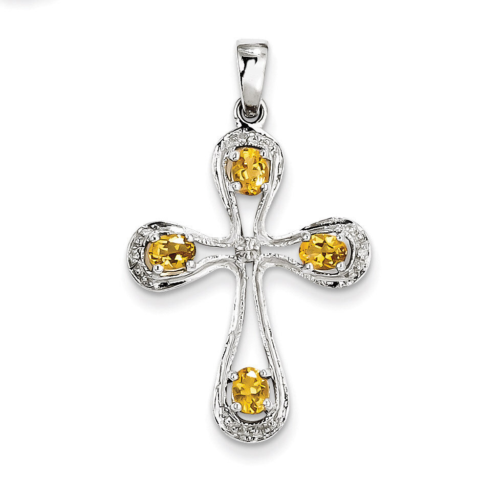 Citrine &amp; Diamond Cross Pendant Sterling Silver Rhodium QDX767, MPN: QDX767, 883957460093