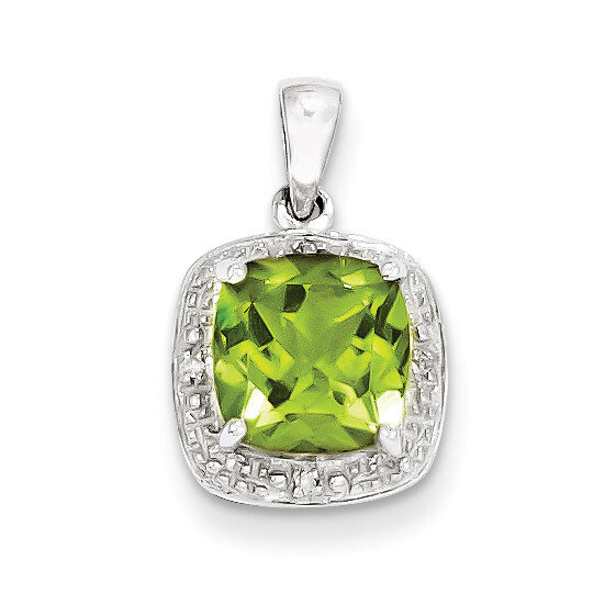 Peridot &amp; Diamond Pendant Sterling Silver Rhodium QDX802, MPN: QDX802, 883957479965