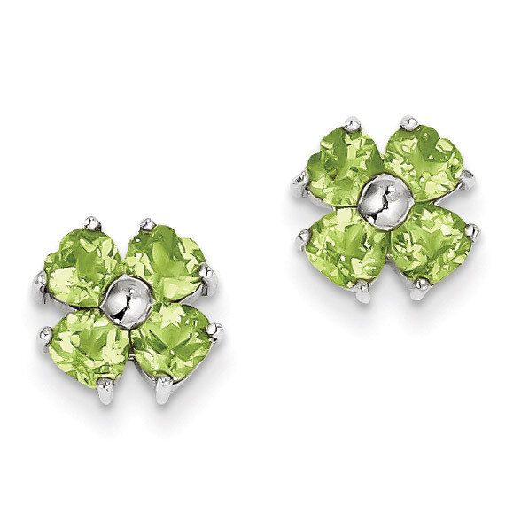 Peridot Flower Post Earrings Sterling Silver Rhodium QDX808, MPN: QDX808, 883957314020