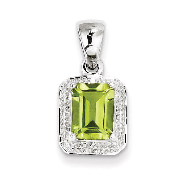 Emerald-cut Peridot &amp; Diamond Pendant Sterling Silver Rhodium QDX814, MPN: QDX814, 883957529493
