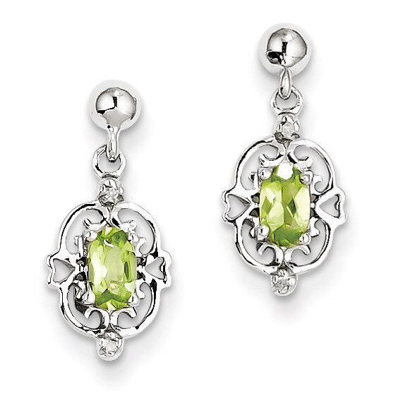 Pear Peridot &amp; Diamond Post Earrings Sterling Silver Rhodium QDX825, MPN: QDX825, 883957501475