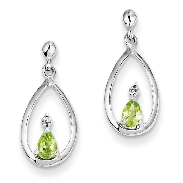 Pear Peridot &amp; Diamond Post Earrings Sterling Silver Rhodium QDX826, MPN: QDX826, 886774645636