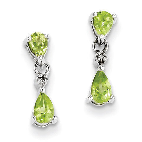 Pear Peridot &amp; Diamond Post Earrings Sterling Silver Rhodium QDX827, MPN: QDX827, 883957578019