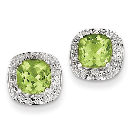 Peridot &amp; Diamond Post Earrings Sterling Silver Rhodium QDX845, MPN: QDX845, 883957501482