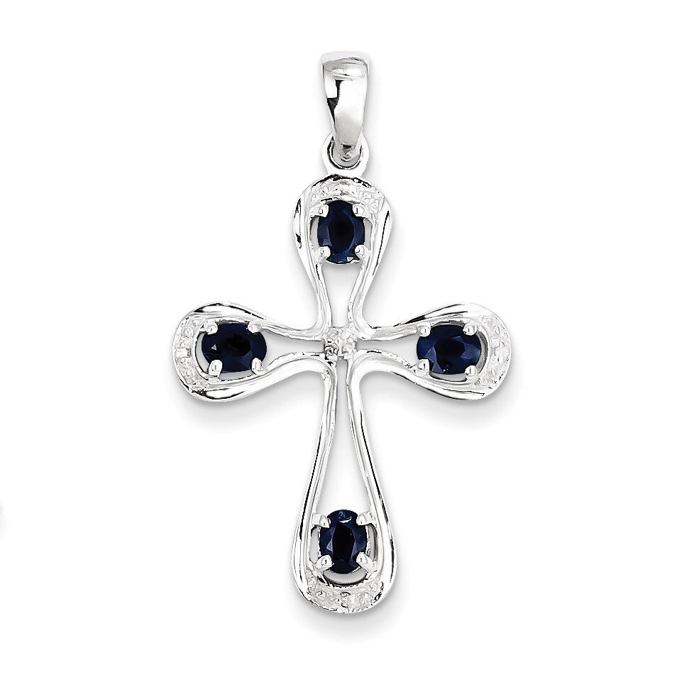 Dark Sapphire &amp; Diamond Cross Pendant Sterling Silver Rhodium QDX863, MPN: QDX863, 883957399409