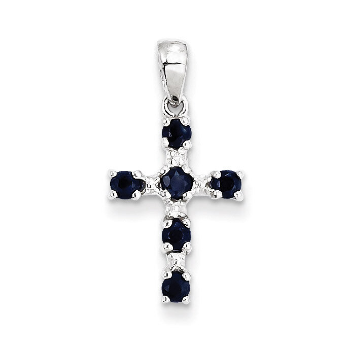 Dark Sapphire &amp; Diamond Cross Pendant Sterling Silver Rhodium QDX864, MPN: QDX864, 883957519470