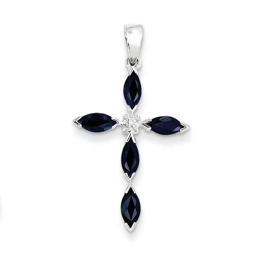 Sapphire Diamond Pendant Sterling Silver Rhodium QDX869, MPN: QDX869, 883957399454