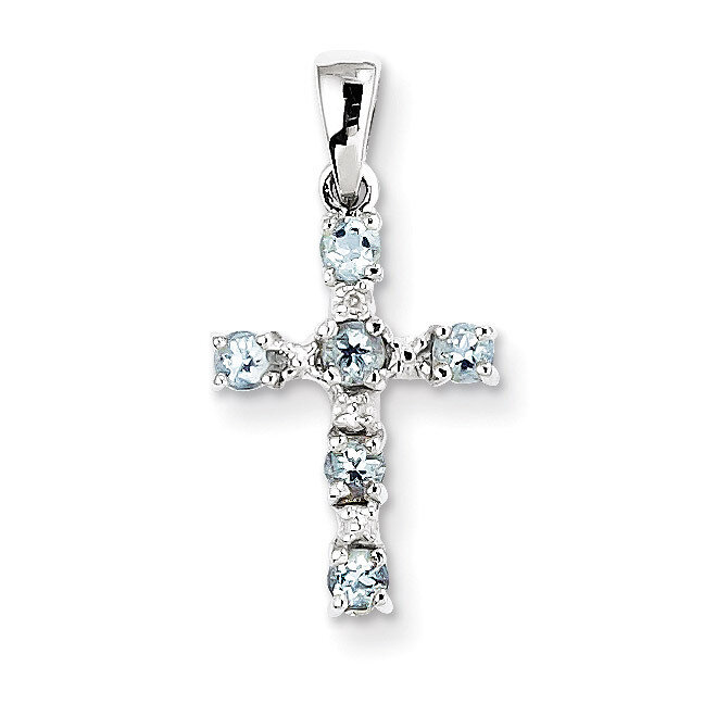 Aqua &amp; Diamond Cross Pendant Sterling Silver Rhodium QDX888, MPN: QDX888, 883957536798