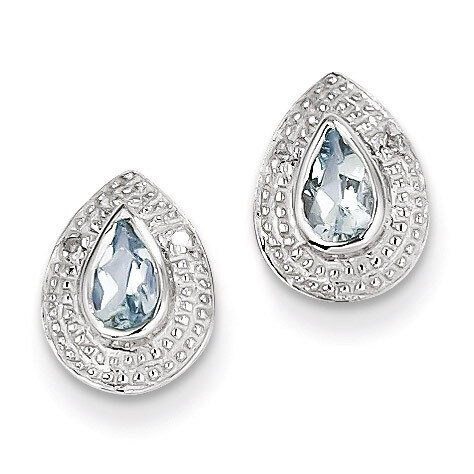 Aqua &amp; Diamond Post Earrings Sterling Silver Rhodium QDX889, MPN: QDX889, 883957356099