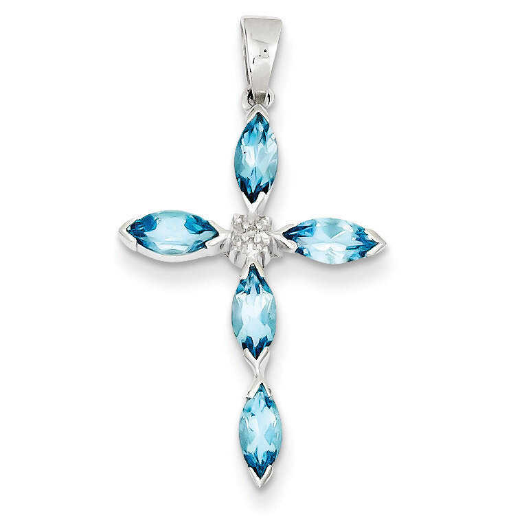 Lt Sw Blue Topaz Cross &amp; Diamond Pendant Sterling Silver Rhodium QDX903, MPN: QDX903, 883957496368